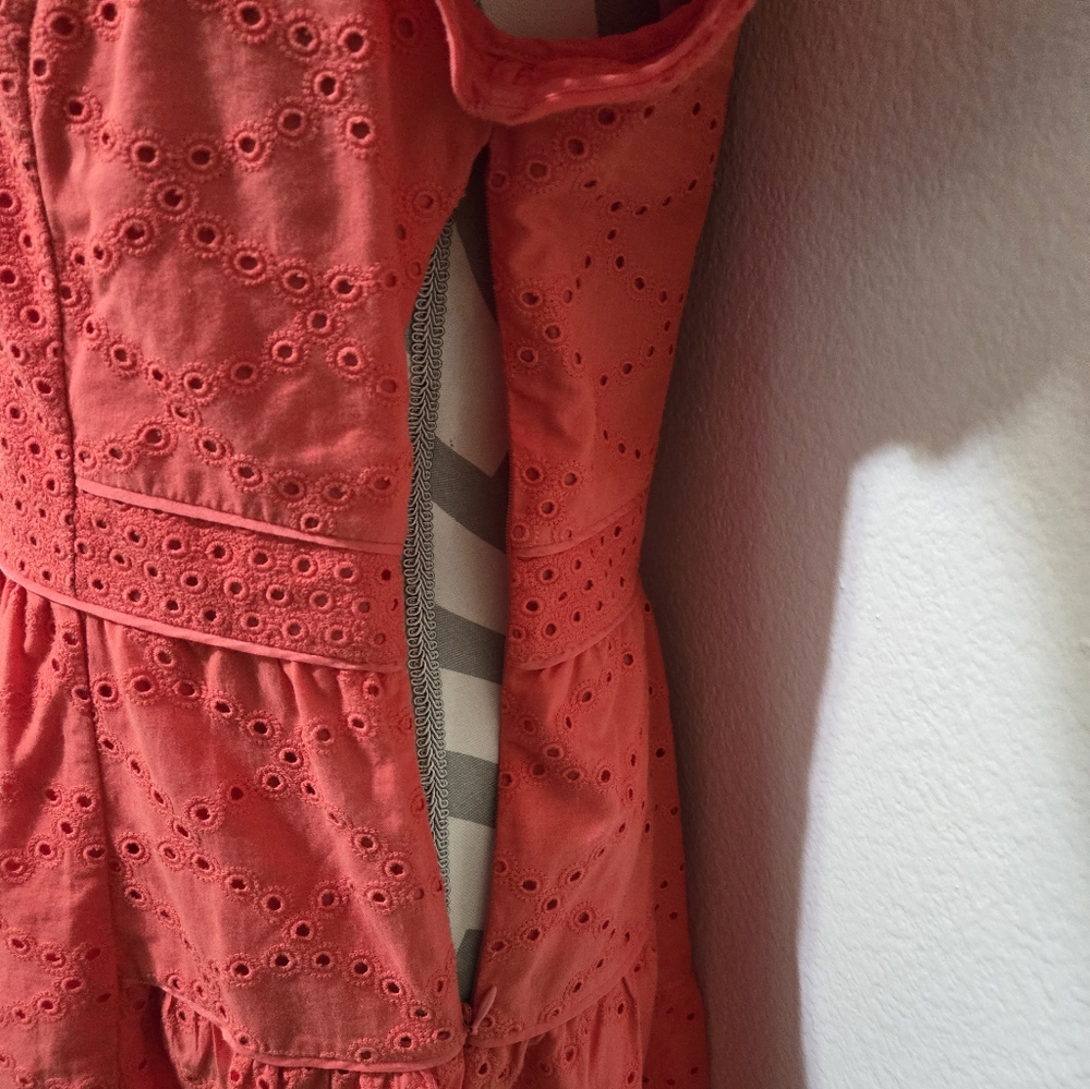 ​DVF Diane von Furstenberg Skylar Eyelet Tiered Mini Dress Ocean Coral Size 10 - Picture 6 of 16